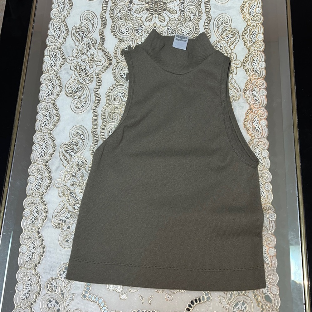 Dynamite ribbed olive green high neck sleeveless top